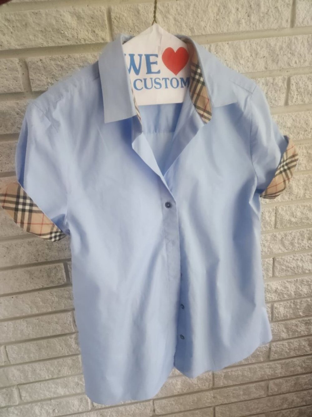 Burberry Blue Shirt Sleeve Button Down Shirt - Size M- women